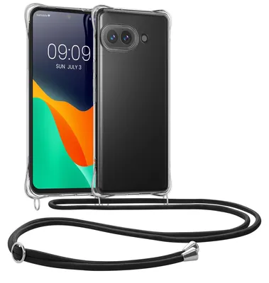 Produktbild von kwmobile Necklace Case kompatibel mit Google Pixel 9a Hülle - Silikon Cover mit Handykette - Band Handyhülle Transparent Schwarz