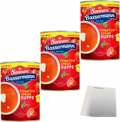 Produktbild von Sonnen Bassermann Tomaten Cremesuppe konzentriert 3er Pack (3x379ml Dose) + usy Block