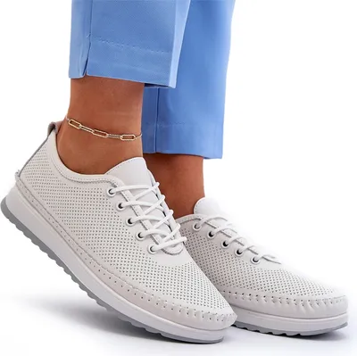 Zdjęcie produktu dla Skórzane Sportowe Buty Trampki Damskie Białe Lalnai 37