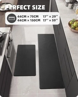 Productafbeelding van Famanu Keukenmat, antislip, wasbaar - Zwart, afmetingen 44 x 75 cm en 44 x 150 cm