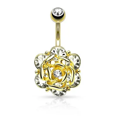 Produktbild von Taffstyle Bauchnabelpiercing Bauchnabelpiercing Stecker Blume mit Kristallen, Gold