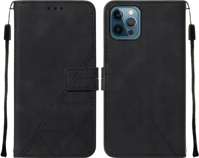 Produktbild von iPhone 12 Pro Max Hülle, Schlank Prägung Flip Leder Kartenfächer Schutzhülle mit Ständer für iPhone 12 Pro Max Schwarz