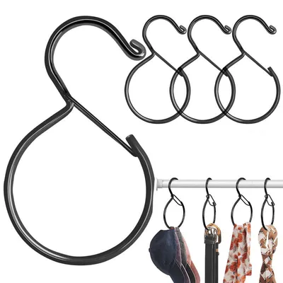 Produktbild von 4er-Set Gürtelhalter S-Haken, Edelstahl beschichtet Metallhaken, schwarz – Krawattenhalter & Accessoire Organizer für Schals & Taschen