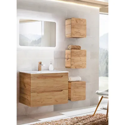 Produktbild von Badmöbel Set mit 81 cm Keramik-Waschtisch LUTON-56-CRAFT, Wotan Eiche Nb., B/H/T ca. 130/200/46 cm