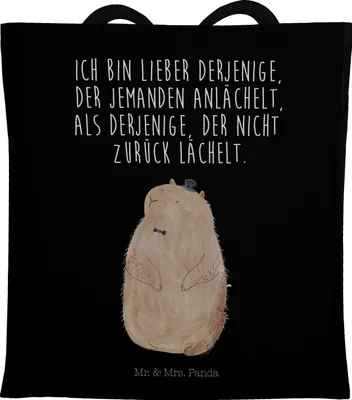 Produktbild von Mr. & Mrs. Panda Shopping Tasche Murmeltier - Schwarz - Geschenk, Jutebeutel, Respekt, Lustige Sprüche, Knigge, Schultasche, Laptoptasche, Anstand, Jutetasche, Tote Bag