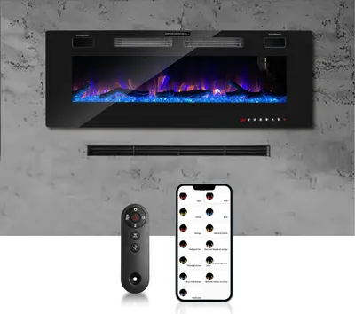 Obrázok produktu pre Yakimz Elektrický krb na stenu Elektrický krb s ohrievačom 12 farebných režimov LED efekt plameňa, 750/1500 W Krb na stenu a vstavaný krb Funkcia diaľkového ovládania s dotykovou obrazovkou, čierny