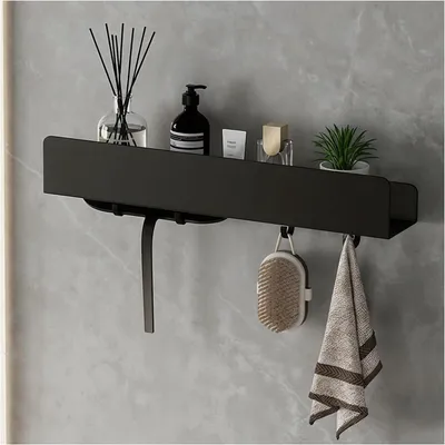 Immagine prodotto di Portaoggetti da doccia senza foratura, 40 cm, acciaio inossidabile nero, con 4 ganci
