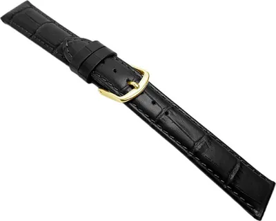 Produktbild von Eulit Guinea Uhrenarmband Kalbleder Krokoprägung schwarz Dornschließe, Anstoß:12 mm