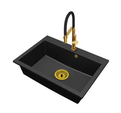 Produktbild von Granitspüle Einbauspüle 1 Becken BRADO Elite 70 mit Armatur Gold und Ablaufgarnitur