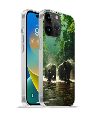 Produktbild von MuchoWow® Handyhülle Schutzhülle Hülle für Apple iPhone 14 Pro - Softcase Elefant - Wasser - Bäume - Grün - Tiere Silikon Softcase Handy Hülle - Umschlag