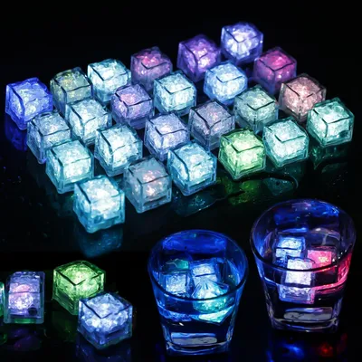 Produktbild von LED-Eiswürfel – Set mit 24 Stück – Leuchtende Eiswürfel mit LED-Licht – Wiederverwendbare, blinkende LED-Eiswürfelform – Blinkende Eiswürfel mit Licht