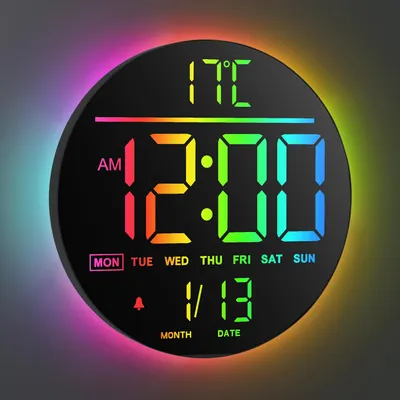 Digitale Wanduhr 10 Zoll, LED, 8 RGB-Farben, Fernbedienung