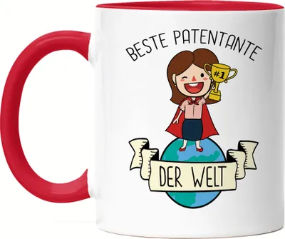 Produktbild von Beste Patentante der Welt Tasse Rot Lustig Geschenkidee Tante Geschwister Geburtstag Nichte Neffe