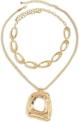 Produktbild von Layering Kette Gold, für Damen, grobe Gliederkette mit großem Anhänger, 2-reihiges Set, Modeaccessoire