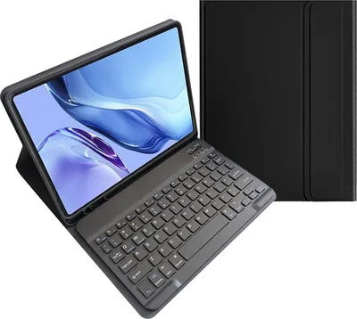 Produktbild von Mobigear Keys iPad Mini 7 (2024) Schutzhülle mit QWERTY-Tastatur, Bluetooth, Klappdesign und Stifthalter - Schwarz
