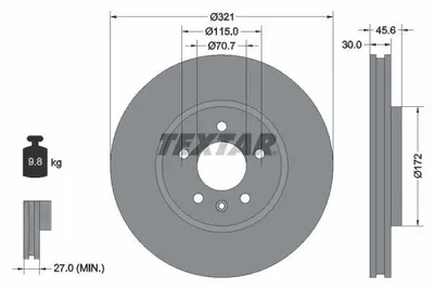 Obrázek produktu pro 2 přední brzdové kotouče Textar pro Opel Astra J Zafira Tourer C