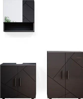 Produktbild von Vicco Badmöbel-Set Irma, 3 Teile, mit Unterschrank 60 cm, Anthrazit Hochglanz