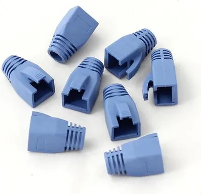 Imagen del producto de Protector Digitus para conector RJ45 (paquete de 10 unidades), color azul, para cables de gran diámetro (hasta 7,5 mm)
