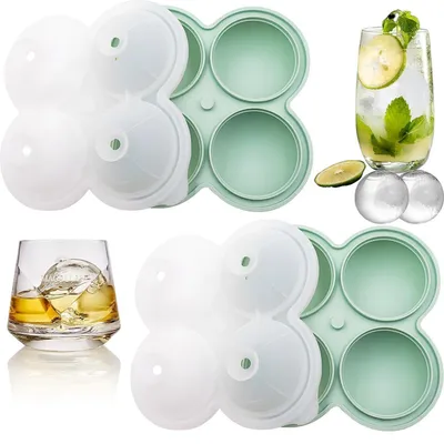 Immagine prodotto di Confezione da 2 stampi in silicone per cubetti di ghiaccio, forma rotonda da 6 cm, senza BPA, colore verde