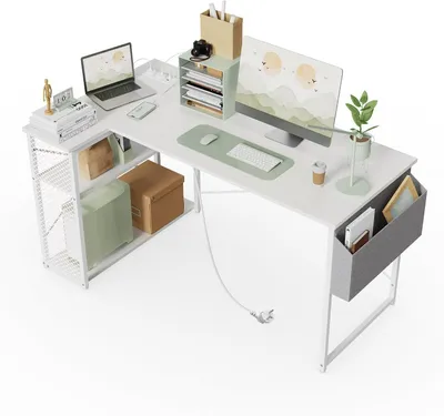 Productafbeelding van Hoekbureau - L-bureau - Thuiswerken - Met stopcontact - 120x70cm - Wit
