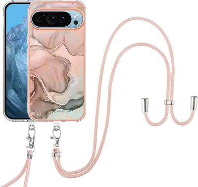 Produktbild von Handykette Hülle für Google Pixel 10 Muster TPU Schutzhülle mit verstellbarem Tragegurt Beige