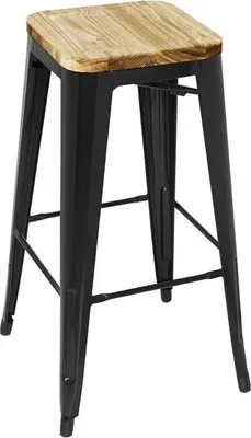 Produktbild von Bolero Bistro Hochhocker Mit Holzsitzpolster Schwarz (4Er Pack)