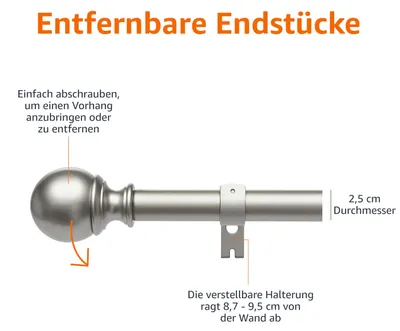 Productafbeelding van Amazon Basics uitschuifbare gordijnroede met kogeluiteinden, 19 mm diameter, 183 tot 366 cm, nikkel