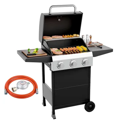 Zdjęcie produktu dla Grill gazowy FCH na wózku, 3 palniki, 10,55 kW, z pokrywą, praktycznymi półkami bocznymi, grill ogrodowy