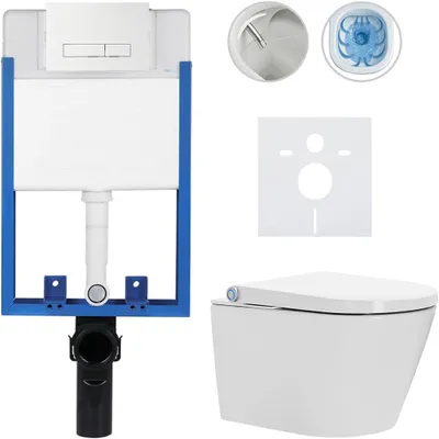 Productafbeelding van Volledige toiletset Profi/Cronus Standard - wit, glanzend - Toiletknop Slim/Wit - voor inbouw - 59,3x38,4 cm