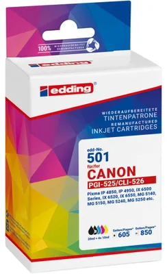 Obrázek produktu pro Edding EDD-501, Černá, Azurová, Purpurová, Žlutá, 20 ml, 10 ml, 5 kusů, 605 str., Balení více kusů