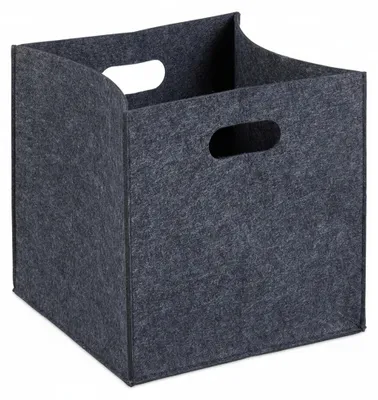 Produktbild von Relaxdays Quadratischer Filzkorb, H x B x T: 30 x 30 x 30 cm, faltbar, mit 2 Trageöffnungen, Regalkorb, anthrazit