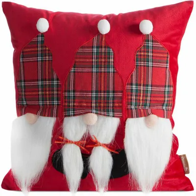 Imagen del producto de EUROFIRANY | Funda de cojín decorativa - Funda de cojín navideña - 45 x 45 cm - Blanco y rojo - Duende navideño - Navidad