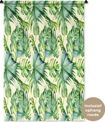 Produktbild von MuchoWow® Wandteppich Wandbehang Vintage - Tropisch - Blätter 90x135 cm Tapisserie Dekoration Wandtuch - Baumwolle - Wandskulptur