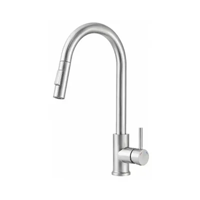Imagen del producto de Grifo de cocina VBChome de acero inoxidable con ducha extraíble, giratorio 360°, 2 tipos de chorro, cartucho cerámico, monomando, altura de 400 mm