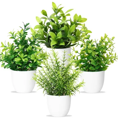 Productafbeelding van Set van 4 Kunstplanten met Potje - Kunstplanten in Zwart