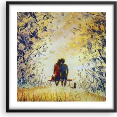 Produktbild von Gerahmtes Poster - Schwarzer Rahmen - Liebhaber auf Bank - 50x50 cm - Wand Bild - Wanddeko - Wandbilder - Kunstposter - Wandposter - Bilderrahmen - Bilder - Kunstdruck - P2BAC50x50-4578