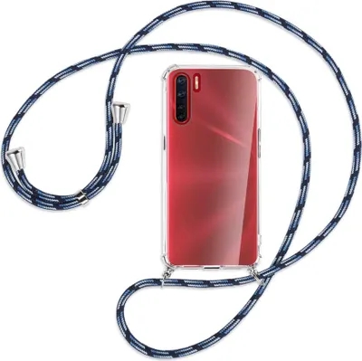 Produktbild von Handykette Backcover-Schutzhülle mit Band (Metall silberfarben) für Oppo A91 / F15 / Reno3 - Blautöne