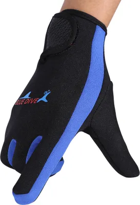 Immagine prodotto di 1 paio di guanti in neoprene per immersioni, snorkeling, kayak, altri sport acquatici, guanti sportivi antiscivolo in nero e blu (taglia M)