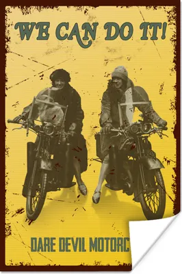 Produktbild von MuchoWow® Poster Motorrad - Retro - Frauen - Zeichnung 20x30 cm - Papierdruck