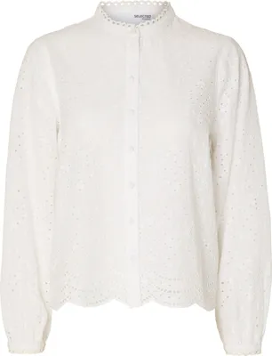 Produktbild von Bluse mit Lochstickerei Design Feines Muschelsaum Hemd | 36