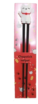 Produktbild von 066 Essstäbchen Chopsticks + 1 Clip Essstäbchenhelfer aus Gummi, Motiv Katze