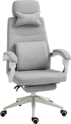 Produktbild von Bürostuhl, Ergonomischer Schreibtischstuhl mit Kopfkissen, Lendenkissen, höhenverstellbar Gamingstuhl mit Fußstütze, hoher Rückenlehne, Grau 62 x 68 x 117-127 cm