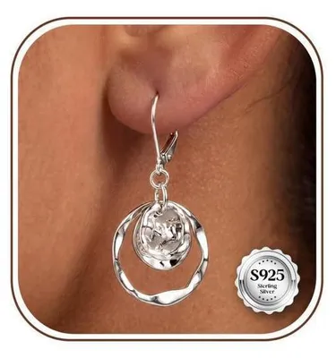 Immagine prodotto di Orecchini pendenti in argento 925, con dettagli dorati e argentati, adatti a donne, ipoallergenici, a forma di moneta, diametro 38 mm