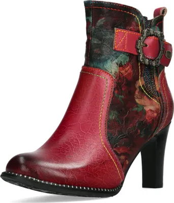 Produktbild von Laura Vita Damen Stiefelette mit Blumenmuster und floraler Schnalle Alcbaneo 265, Größe:39 EU, Farbe:Rot