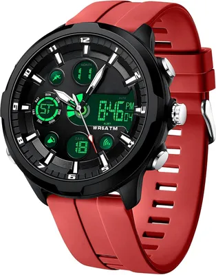 Produktbild von Herren Sport Armbanduhr Digital Analog Quarz Großes Zifferblatt 5ATM wasserdicht LED Alarm Stoppuhr Datum 12/24H Silikonarmband Uhr