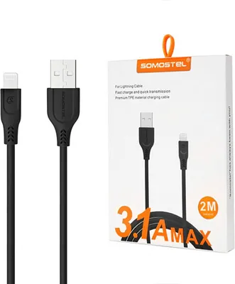 Zdjęcie produktu dla Kabel Usb Iphone 3.1A Somostel Czarny 3100Mah Quick Charger Qc 3.0 2M Powerline Sms-Bt02