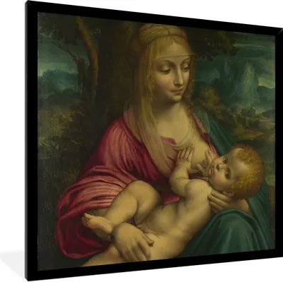 Produktbild von MuchoWow® Gerahmtes Poster Die Jungfrau mit dem Kind - Leonardo da Vinci 40x40 cm - Poster mit Schwarzem Bilderrahmen Wandposter Rahmen Foto Bilder - Mit Rahmen - Wanddekoration Schlafzimmer