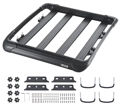 Produktbild von VEVOR Dachträger Gepäckträger, 48 x 40 x 5,6 Zoll, Universeller Dachgepäckkorb, Gepäckträger für Autodach mit 150 lbs Maximalbelastung, 4,1 Zoll Zaun, Rostfreier Legierungsstahl, Windabweiser, für SUV