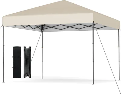 Immagine prodotto di Gazebo COSTWAY 3x3m, gazebo pop up pieghevole regolabile in altezza con borsa per il trasporto, 8 picchetti e 4 corde per il vento, gazebo da giardino UV50+, gazebo pieghevole per feste bianco