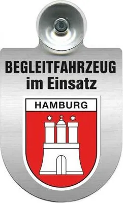 Produktbild von Einsatzschild mit Saugnapf - Begleitfahrzeug im Einsatz - incl. Regionenwappen 309457 Color - Region Hamburg